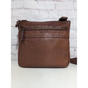 Margo Lorna Leather Crossbody in Whiskey Brown Brass Double Zip Crossbody Strap